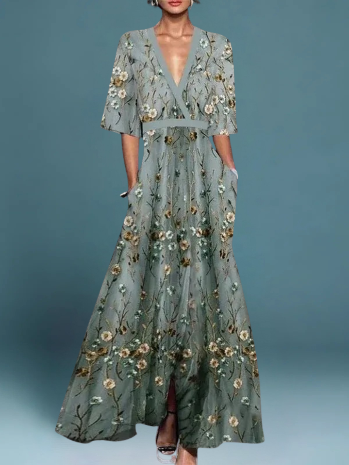 Amore Di Gioielli | Elegant lang blomstret kjole